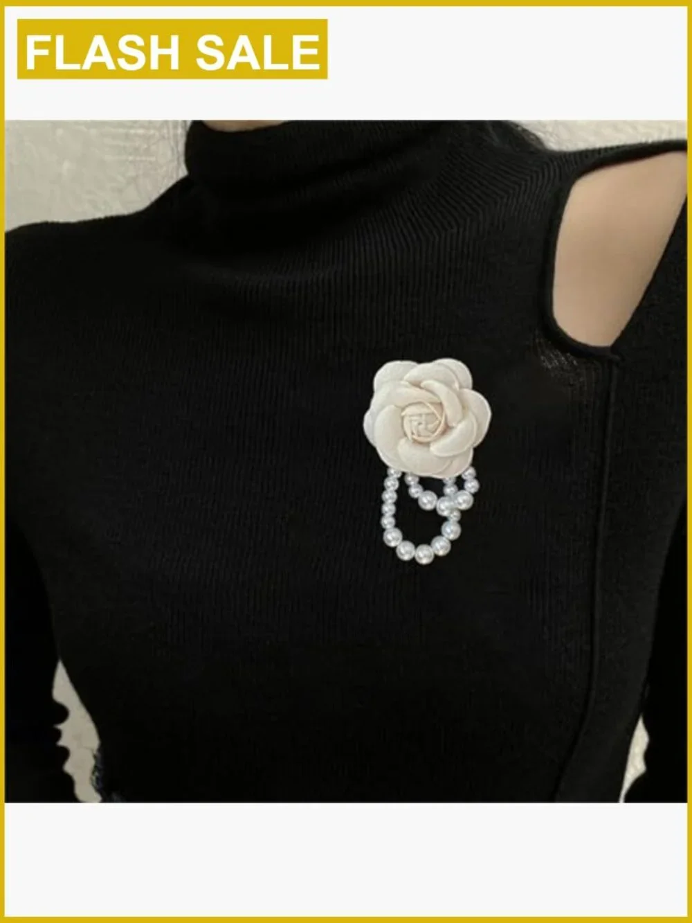 Vintage Camellia Flower Brooch Pin with Pearl Tassel - Wool Lapel Hair Accessory